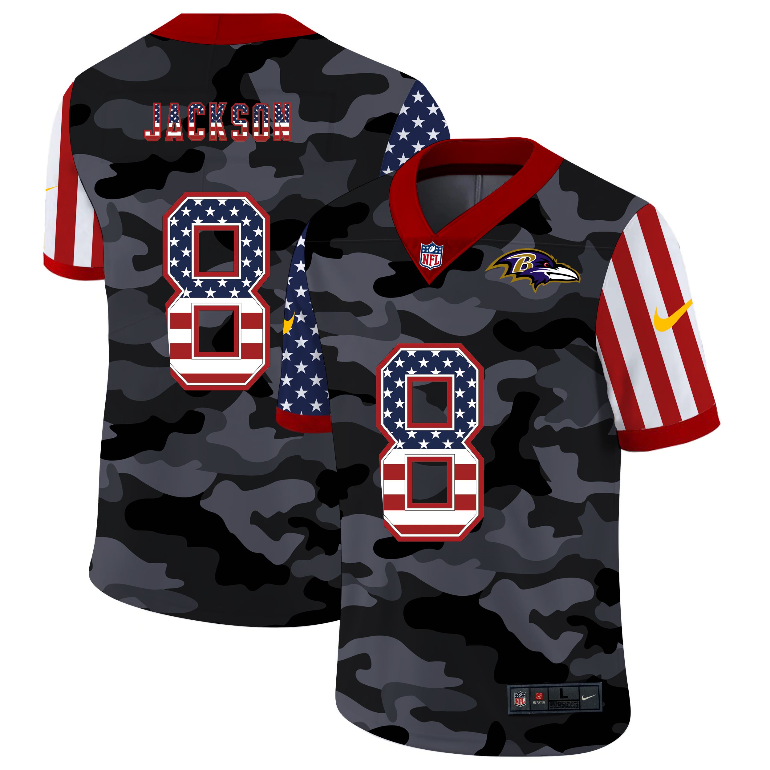 Men Baltimore Ravens #8 Jackson 2020 Nike USA Camo Salute to Service Limited NFL Jerseys->baltimore ravens->NFL Jersey